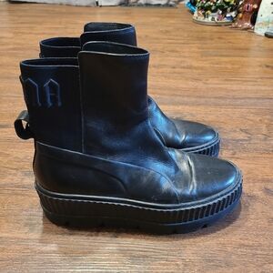 Puma X Fenty Black Leather Platform Sneaker Boots Spell Out PUMA 8.5